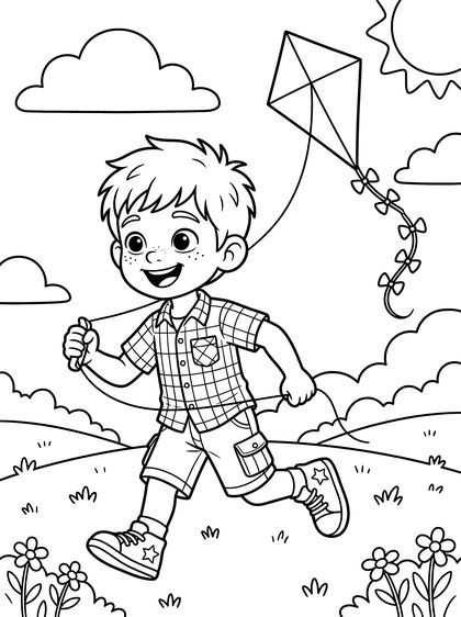 Coloring page: Kaevin flies a kite